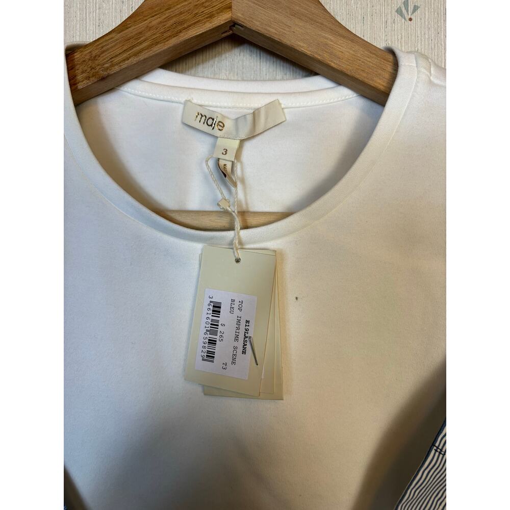 Maje Lasane Asymmetrical Layered Top Size 3 Imprime Paris Scene Parisian NWT - Picture 8 of 15